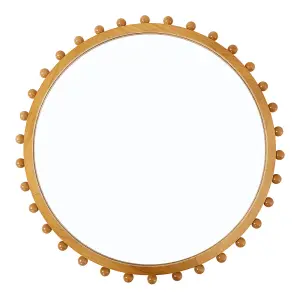 79cm Dia Pine Wood Wall Mounted Shatterproof Mirror Decorative Mirror