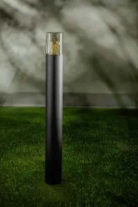 CGC Black Outdoor 0.8m Post Bollard Light Smoked Diffuser Modern Design Garden Patio Outside Driveway Path E27 IP54 Weatherproof