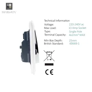 Trendiswitch 2 Gang 13 Amp Switched Socket White