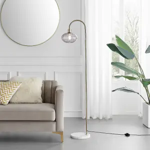 Furniturebox UK Edith Floor Lamp with a Smoked Glass Shade and White Marble Base