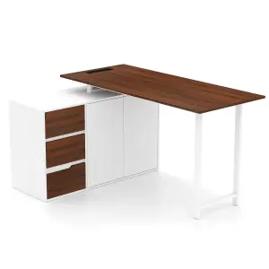 COSTWAY L-Shaped Desk with File Cabinet Reversible Corner Computer Desk with 3 Drawers