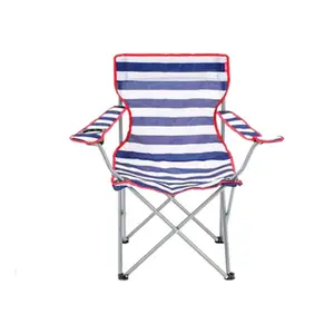 Outdoor Garden Patio Camping Lightweight Blue and Red Striped Folding Chairs With Cup Holder & Arm Rest