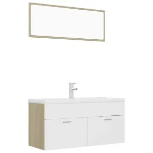 Berkfield Bathroom Furniture Set White and Sonoma Oak Engineered Wood