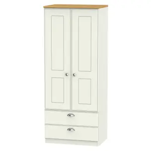 Albert 2 Door 2 Drawer Wardrobe in Cream Ash & Oak (Ready Assembled)