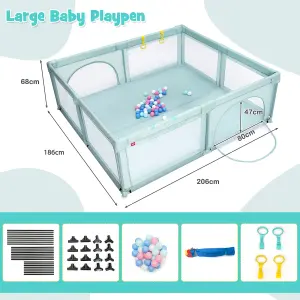 Costway Baby Playpen Large Safety Infant Activity Center W/ 50 PCS Ocean Balls 206 x 186 cm