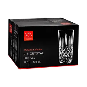 RCR Crystal - Orchestra Cut Glass Highball Cocktail Glasses Tumblers Set - 396ml - Pack of 6