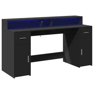 Berkfield Desk with LED Lights Black 160x55x91 cm Engineered Wood