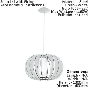 Pendant Ceiling Light Colour White Steel Shade White Wood Glass E27 1x60W