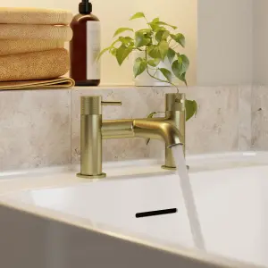 GoodHome Owens Satin Brass effect Deck-mounted Manual Double Bath Filler Tap