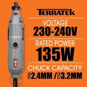 Terratek Rotary Tool Kit 135W&  Accessory Set Variable Speed 8000-33000rpm Ideal for DIY Woodwork & Hobby Craft Dremel Compatible