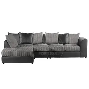 Luxor Black and Grey Jumbo Cord Large 5 Seater Corner Sofa Long Left Hand Facing