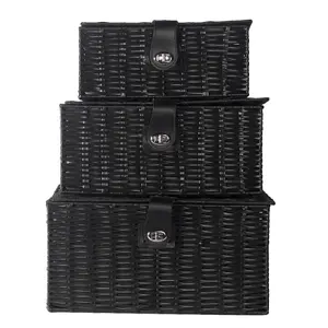 Resin Woven Storage Baskets - Set of 3 Black - M&W