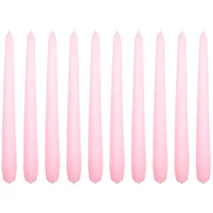 Tapered Dinner Candles, Pack of 10, Unscented, Long Burning Time, 24 cm / 19.45" (Rosy, Matt)