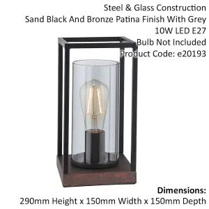 2 PACK Matt Black Framed Table Lamp Light & Glass Shade - Bronze Patina Base