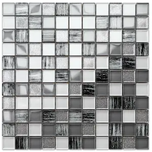 Glass mosaic on mesh for bathroom or kitchen 300mm x 300mm - Grey Zebra