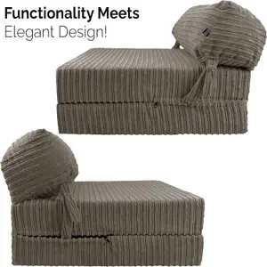 Cord Material Fold Out ZBed Chair Sofa Lounger With Pillow - Charcoal