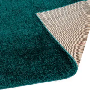 Teal Plain Modern Luxurious Shaggy Machine Made Rug for Living Room and Bedroom-200cm X 290cm