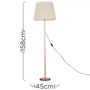 ValueLights Modern Copper Metal Standard Floor Lamp With Beige Tapered Shade - Includes 6w LED Bulb 3000K Warm White