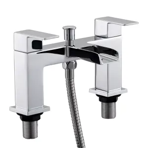 Bath tap with Shower Waterfall Bath Shower Filler Mixer Tub Tap Double Lever Chrome Solid Brass with Handheld Shower Head Faucet