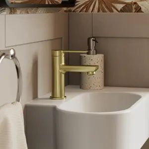 GoodHome Akita Mini Satin Brass effect Round Basin Mixer Tap