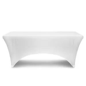 8ft Tight Fitted Tablecloth, Rectangle Spandex Patio Table Cover, White, Pack of 5