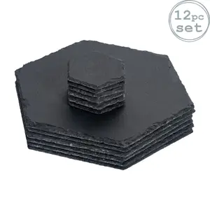 Argon Tableware - Hexagon Slate Placemats & Coasters Set - 12pc