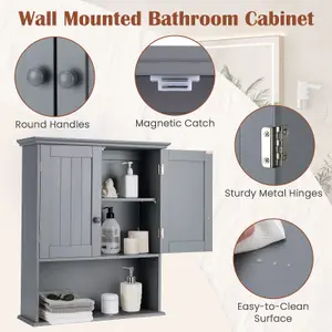 Costway Bathroom Storage Cabinet Wall Mounted Vanity Storage Cupboard w/ Adjustable Shelf