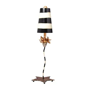 Table Lamp Gold Leaf With Black & Taupe Stripes LED E27 100W Bulb