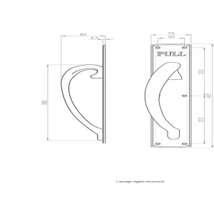 2x Curved Left Handed Door Pull Handle Engraved with 'Pull' Polished Chrome