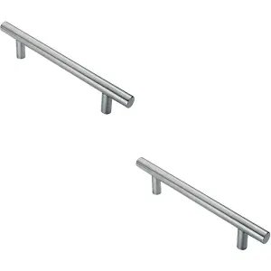 2x 25mm Straight T Bar Pull Handle 300mm Fixing Centres Satin Stainless Steel