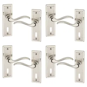 URBNLIVING 158mm Length 8 Pcs Porto Metal & Satin Nickel Lever Latch Door Keyhole Handle Set