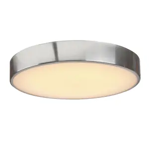 GoodHome Wapta Flush Brushed Metal & plastic Chrome effect Bathroom LED Ceiling light