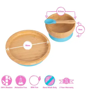 Tiny Dining 3pc Round Bamboo Suction Dinner Set - Pastel Pink