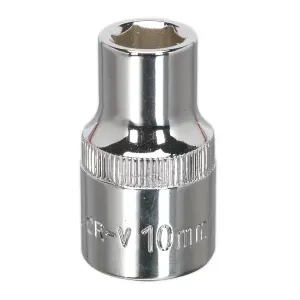 Sealey 10mm 1/2" Square WallDrive Socket Chrome Plated Polished Finish SP1210