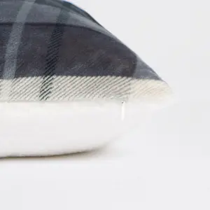 Tartan Check Cushion Covers 2 Pack Case Flannel Fleece Set, 45 x 45cm - Grey