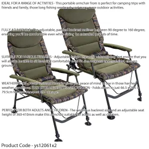 2-Pack Adjustable Reclining Portable Fishing Chair for Outdoor Comfort