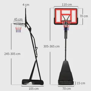 SPORTNOW 2.45-3.05m Portable Basketball Hoop and Stand with Wheels, Red