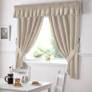 Gingham Beige Checked Kitchen Curtains