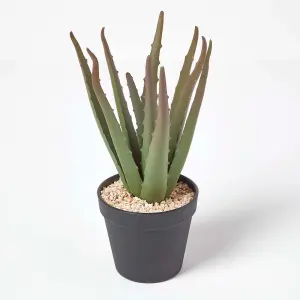 Homescapes Aloe Vera Artificial Succulent in Black Pot, 30 cm Tall