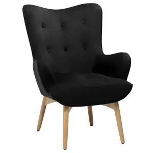 Wingback Chair VEJLE with Footstool Velvet Black