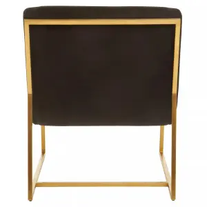 Interiors by Premier Black Velvet Cocktail Chair, Modern Art-Deco Black Velvet Accent Chair, Matte Gold Stainless Steel Frame