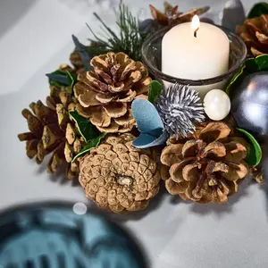 Moonlight Blue Triple Table Centrepiece Christmas Decoration Candle Holder Tealight Holder 39cm