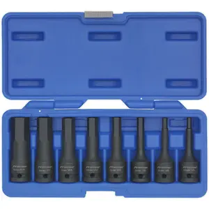 Premium 8 Piece Impact Hex Socket Bit Set for 1/2" Drive - Durable Chromoly Steel Construction