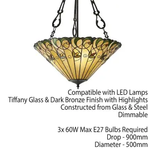 Tiffany Glass Hanging Ceiling Pendant Light Bronze Round Amber Lamp Shade i00129