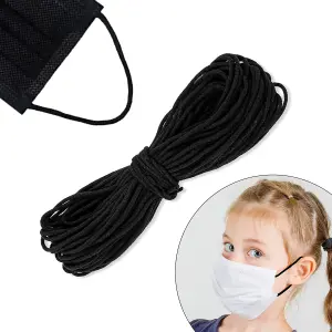 2.5mm Wide Soft Elastic Band, Thin Round Cord, Stretchy Elastic String, Black - 25 metres