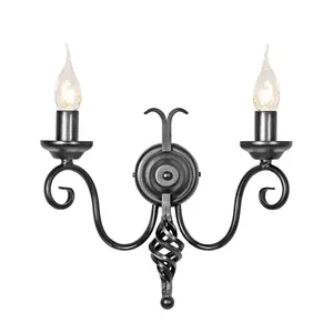 Twin Wall Light Medieval Feel Soft Cuerving Arms Swirl Finial Black LED E14 60W