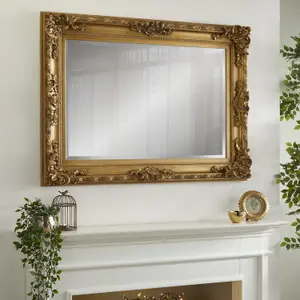 Wall Mirror Carved Louis Decorative Rectangular shape with Gold Ornate Frame- H110cm x W 80cm x D 6.5cm for Hanging in Bedroom