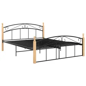 Berkfield Bed Frame Black Metal and Solid Oak Wood 140x200 cm