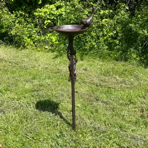 Ornate Cast Iron Bird Bath Ground Stake