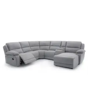 Dublin 5 Seater Fabric Corner Recliner Sofa Light Grey